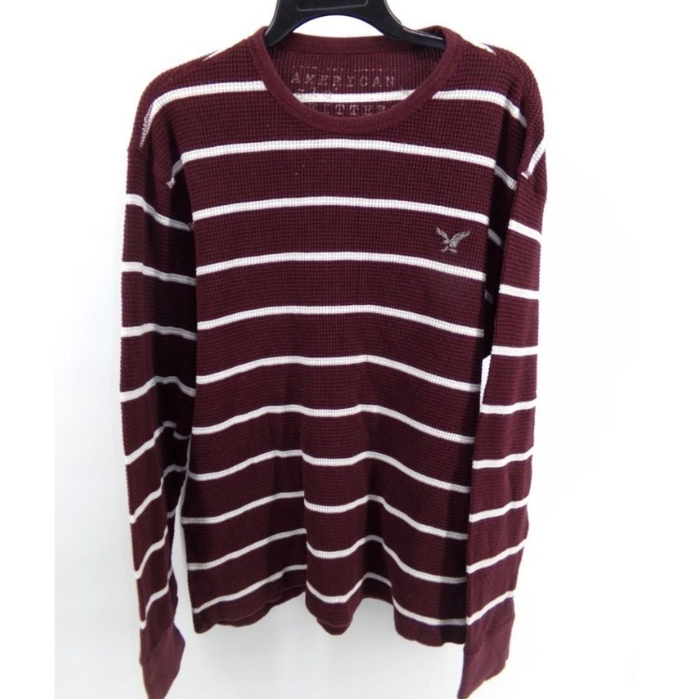 American Eagle Outfitters Maroon and White Striped Long Sleeve Tee
